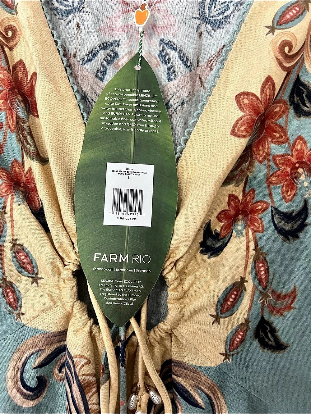Farm Rio Boho Beauty Butter Maxi Dress Floral Blue & Yellow Large - Picture 5 of 7